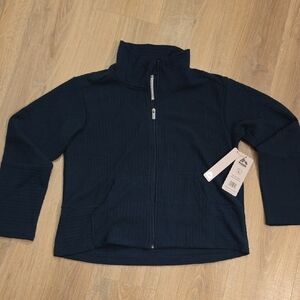 RBX Dark Teal Cable Knit Full‑Zip Ribbed Jacket